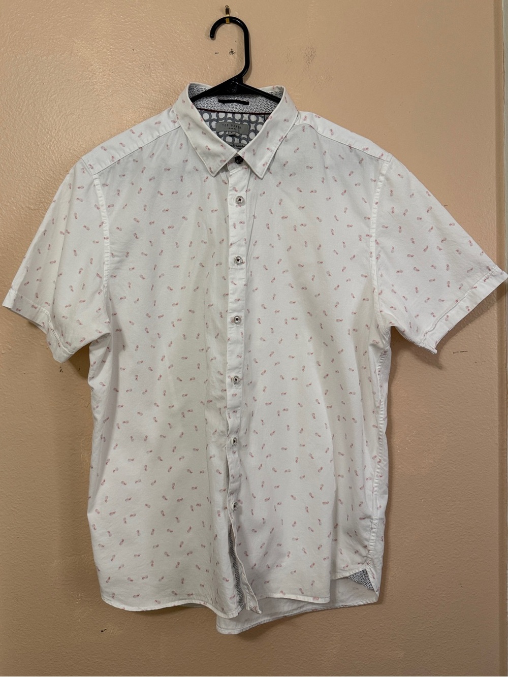 Ted Baker London White Pineapple Micro-Print Short Sleeve Button Up Shirt Size